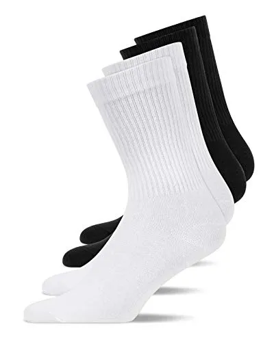 Snocks Herren & Damen Tennissocken (4x Paar) - Lange Haltbarkeit in Schwarz, Grau und Weiß - Sportsocken mit perfekter Passform für maximalen Komfort und Halt. Hergestellt aus hochwertiger Bio-Baumwolle und recyceltem Polyester, ideal für Tennis und Alltag.