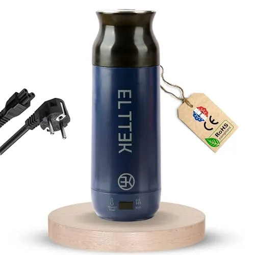 ELTTEK 450ml Mini-Wasserkocher für Reisen - Kompakter Wasserkocher mit 12 einstellbaren Temperaturoptionen, ideal für Tee und Kaffee unterwegs. Schnelles Erhitzen in weniger als 10 Minuten und praktische Warmhaltefunktion.
