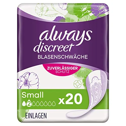 Always Discreet Inkontinenzeinlagen Small (20 Binden) dünn & flexibel für diskreten Schutz bei leichter Blasenschwäche mit gelegentlichem Urinverlust, geruchsneutralisierend