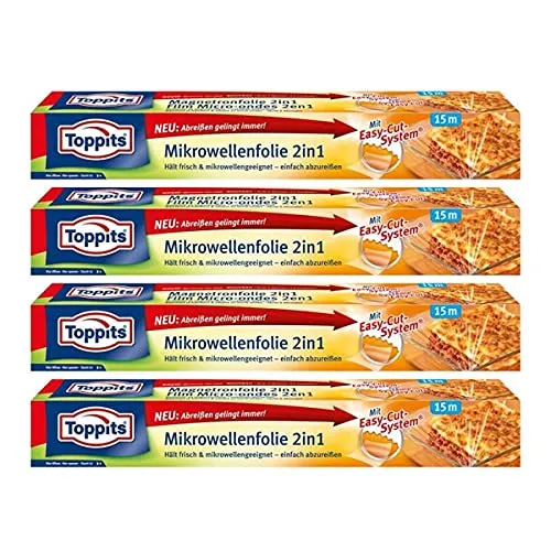 Toppits Mikrowellen- Frischhalte-Folie 2in1 Easy-Cut 15m x 32,5cm (4er Pack)