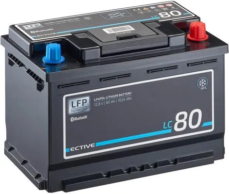 ECTIVE LC 80 LT 12V LiFePO4 Lithium Versorgungsbatterie 80 Ah - Autobatterie mit hoher Energiedichte und langer Lebensdauer, ideal für Wohnmobile und Boote.