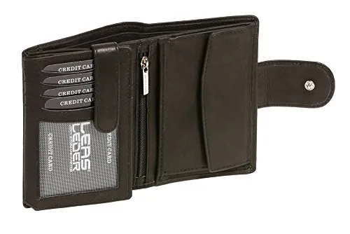 LEAS Damenbörse und Herrenbörse - Hochformat Echt-Leder, Schwarz Special-Edition - Premium Portemonnaie aus handgefertigtem Rind-Leder, bietet Platz für bis zu 11 Karten und hat einen hohen Sicherheitsfaktor durch Außenriegel und Innenreißverschluss.
