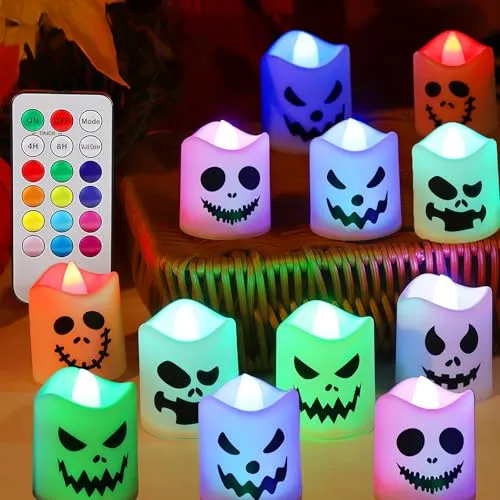 Probuk 12 Stück LED Teelichter Flammenlos, Flackernd, Batteriebetrieben, Farbe, 4,5 x 3,6 cm, Elektrische Kerzen für Hochzeit, Weihnachten, Halloween, Party und Zuhause?Mit Fernbedienung?