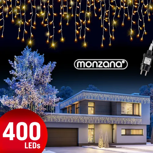 Monzana Lichterkette 400 LED - 15m Regenlichterkette für Innen und Außen, warmweiß, spritzwassergeschützt und energiesparend für festliche Weihnachtsdekoration