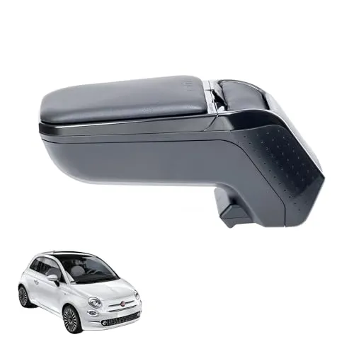 Rati Armster 2 Armlehne kompatibel für FIAT 500 2016-2024 [schwarz,vegan Leder] nachrüstbare Mittelarmlehne mit Staufach (nicht zm 500e)