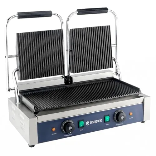 GastroHero Elektro-Kontaktgrill ECO 2 x 1,8 kW - Großküchentechnik für schnelle Zubereitung von Paninis, Burgern und mehr. Mit einstellbarer Grilltemperatur und Überhitzungsschutz für sicheres Grillen.