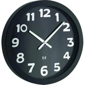 TFA 60.3506 Funkwanduhr schwarz 40 cm Metall - Wohnaccessoires: Elegante Funkwanduhr mit automatischer Zeitstellung, Echtglas-Abdeckung und modernem Design, ideal für jeden Raum.