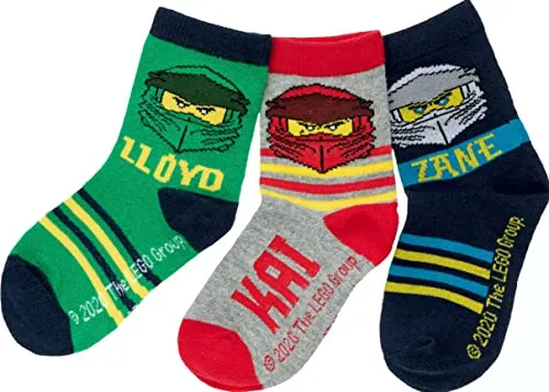 TVM Europe GmbH LEGO NINJAGO Socken Set 3 Paar Kindersocken Kinder Strümpfe für Jungen Ninja BUNT Gr.23 24 25 26 27 28 29 30 31 32 33 34 (31/34), Rot