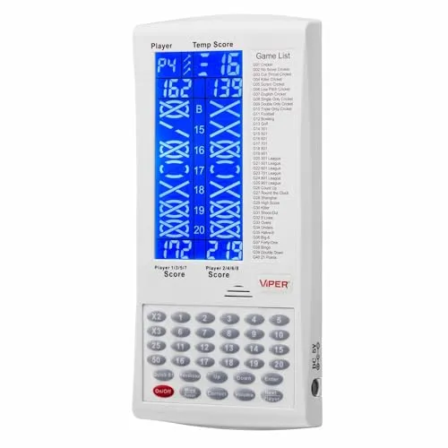 Viper by GLD Products ProScore Digital Dart Scorer Elektronische Dartscheibe Scoreboard für bis zu 8 Spieler, mit 40 Spielen und 655 Spieloptionen, inklusive Cricket und X01, Weiß