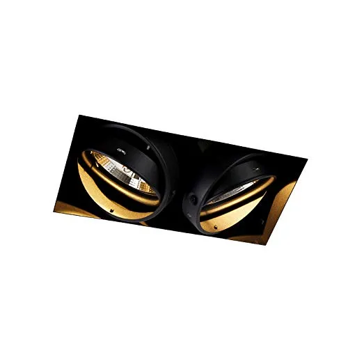 Qazqa Modern Einbaupunkt schwarz 2-Licht GU10 AR111 - Stylische 2-Licht Einbauleuchte in Schwarz für moderne Innenräume. Dimmbar und geeignet für GU10 Leuchtmittel, ideal für Wohnzimmer, Schlafzimmer und Büros.