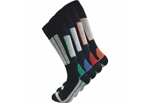 GAWILO Herren Skisocken (4er-Pack) - 20% wärmende Wolle - Sportsocken mit speziellem Materialmix für warme, trockene Füße. Die handgekettelte Spitze und mittelstarke Polsterung bieten hohen Tragekomfort und Schutz beim Skifahren.