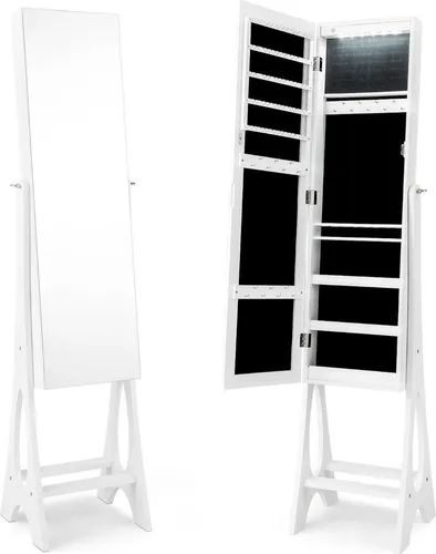 in 1 Schmuckschrank Standspiegel mit 12 LEDs Abschließbares Spiegelschrank mit Ganzkörperspiegel Weiß 2