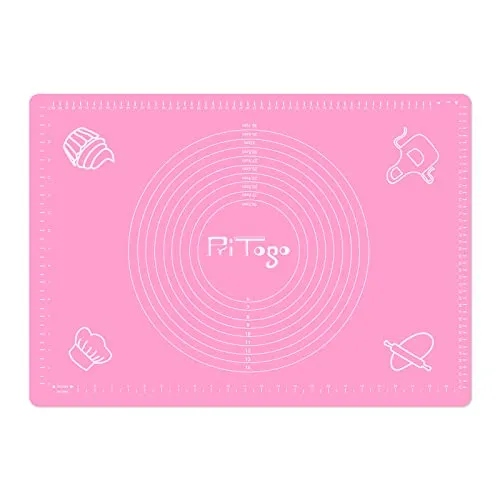 Pritogo Backmatte (65 x 45 cm Rosa) Silikonmatte mit Skala Backunterlage Teigmatte Rollmatte