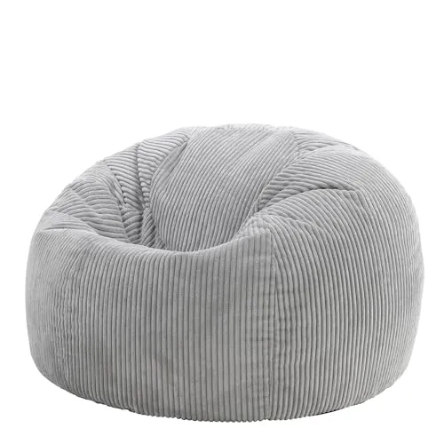 Icon Kingston Sitzsack Cord, Grau - Vielseitiger Sitzsack für Erwachsene, passt sich perfekt an und sorgt für entspanntes Sitzen im Wohnzimmer oder Schlafzimmer. Hergestellt aus strapazierfähigem Cordmaterial für langanhaltenden Komfort.