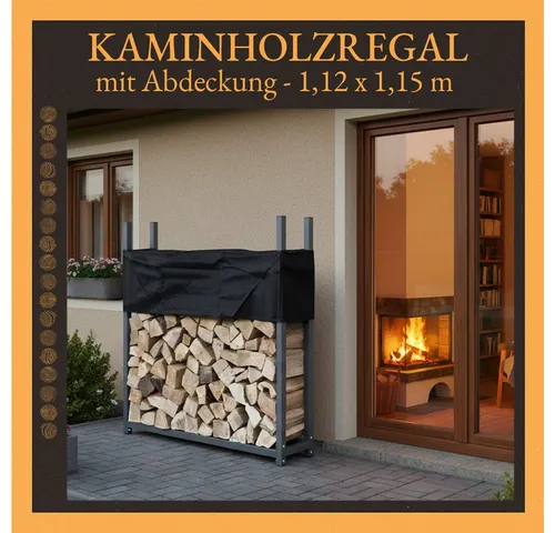 V2Aox Kaminholzregal 112 x 115 cm - Anthrazit - Stabiles Kaminholzregal aus pulverbeschichtetem Stahl, ideal für die Gartenlagerung. Mit variabler Abdeckhaube bleibt Ihr Brennholz stets trocken und geschützt.