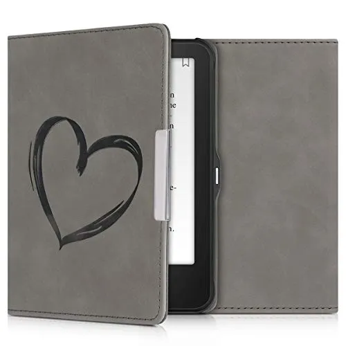 kwmobile Schutzhülle für Tolino Vision 1/2 / 3/4 HD Hülle - eReader Case aus Kunstleder mit Auto Sleep Funktion - Herz Brush mit Grau