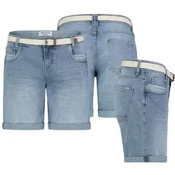Sublevel Damen Jeansbermuda mit Gürtel - Damen-Shorts aus hochwertigem Denim, coole Mid-Waist Passform mit Gürtel und lässigem Aufschlag für einen stilvollen Look.