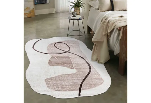 Mazovia Designteppich Modern Unregelmäßig Teppich Weich Teppich für Wohnzimmer Beige Creme, 80 x 150 cm, Fußbodenheizung