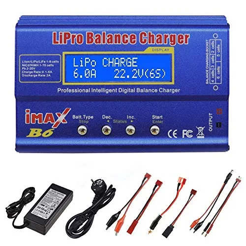 Lipo Ladegerät, 80W Lipo Ladegerät Balancer, 6A Balance High Power Ladegeräts, Lipo Charger, für LiPo/Li-Ion/Life (1-6S), NiMH/NiCd (1-15S), RC-Hobby-Ladegeräts LED mit Netzteil
