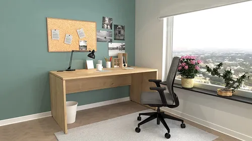 Schreibtisch Nuvi, 160 cm x 80 cm x 75 cm, Saphir Eiche Nachbildung inkl. Kabelkanal