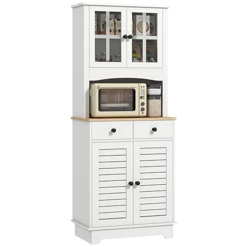 HOMCOM Küchenschrank mit 2 Schränken - Midi- & Hochschränke für Küchen mit viel Stauraum, verstellbaren Regalen und eleganten Lamellentüren für optimale Belüftung und Sicherheit dank Anti-Kipp-Sicherung.