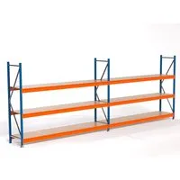 PROREGAL Industrie Weitspannregal Lagerregal MAXIMUS PRO Komplettregal 2 Felder HxBxT 200x550x60cm 3 Spanplatten-Fachboden Fachlast 450kg Blau/Orange