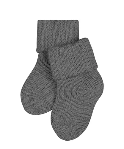 FALKE Unisex Baby Socken Flausch B So Wolle Baumwolle einfarbig 1 Paar, Grau Light Grey Melange 3390, 62-68