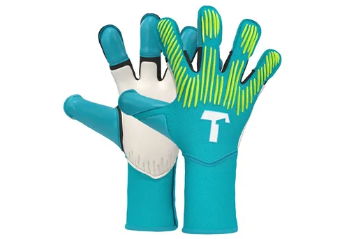 T1TAN Rebel 2.0 Sky Blue - Profi Torwarthandschuhe für Erwachsene & Jugendliche - Größe 7 - Erlebe ultimativen Grip bei jedem Wetter mit innovativem Gecko Cut und Aqua Grip. Die atmungsaktive Oberhand sorgt für Stabilität, während die fluo-gelben Punching Lines zusätzlichen Halt bieten. Ideal für jeden Torwart!