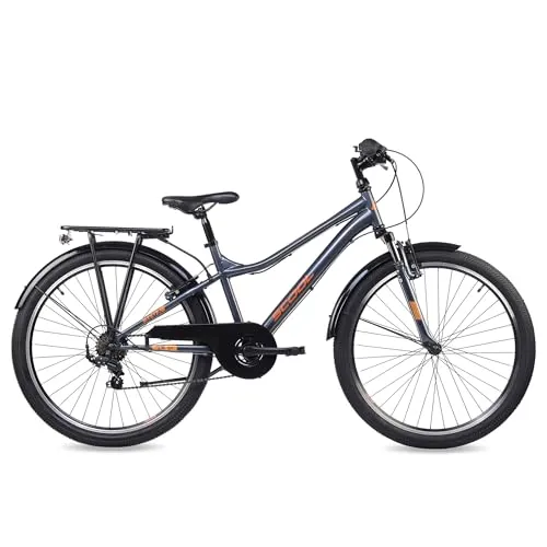 S’COOL troX Mountainbike 26 Zoll, 6-Gang Shimano Kettenschaltung, Alu-Rahmen, für Schule & Gelände, Jugendliche 10–14 J., Farbe: Dark Grey/Orange