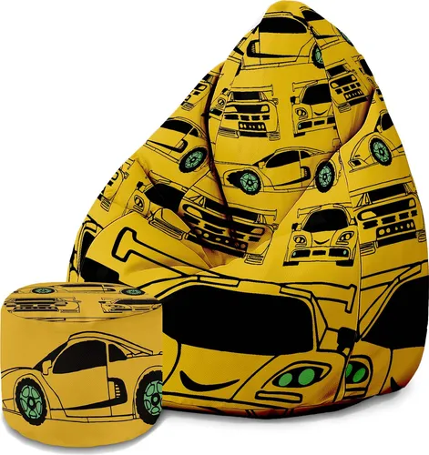 Dreamroots Bean Bag 80x80x120cm Sitzsack mit Lehne und Hocker und Bezug Sitzkissen Boden Chill Sack Bubibag Sitzsack Yellow Car