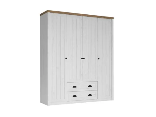 Garderobenschrank Kleiderschrank mit Schubladen und Kleiderstange - Moderner Garderobenschrank in Weiß, ideal für das Schlafzimmer. Mit 4 Türen, 2 Schubladen und 8 Regalfächern bietet er viel Stauraum für Kleidung und Accessoires.