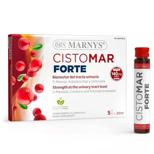 Marnys D-Manose, Sentinodie und Cranberry, Cistomar Forte – Umfassendes Wohlbefinden der Harnwege – Veganer geeignet – 5 Durchstechflaschen à 25 ml