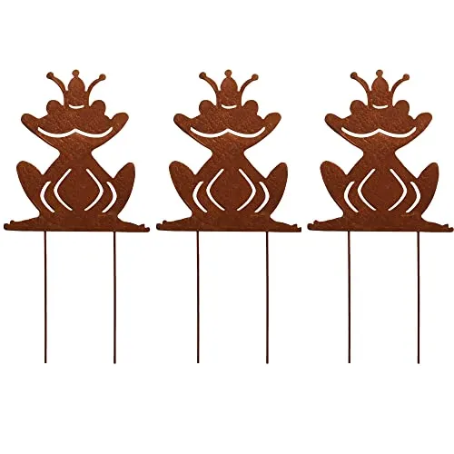 UNUS Garden Frösche Gartenstecker 3er Set, Gartendeko Froschkönig Rostoptik, Roststecker aus Edelrost Metall, Rost Deko für Garten Terrasse Balkon (Groß)