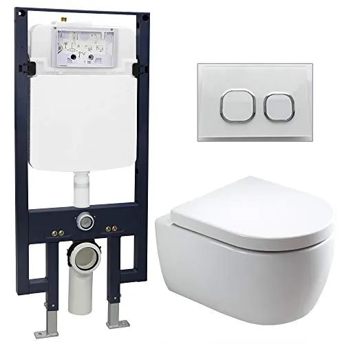 WC-Komplettpaket 22: WC NT2039 und Soft-Close Sitz mit Vorwandelement G3008 und Betätigungsplatte vorne, Betätigungsplatte:Modell weiß Glas