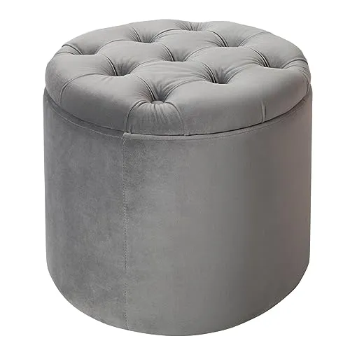 Riess Ambiente Eleganter Hocker MODERN BAROCK 50cm Silbergrau Samt - Eleganter Polsterhocker mit Chesterfield-Steppung und edlem Samtbezug. Ideal zur Aufbewahrung von Kissen und Co. Der Hocker vereint Stil und Funktionalität in einem kompakten Design.