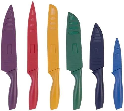 Rosenstein & Söhne Messerset: 6-teiliges Edelstahl-Küchenmesser-Set, Antihaftbeschichtung, bunt (Antihaftbeschichtung Messer, Farbcodierte Messer)