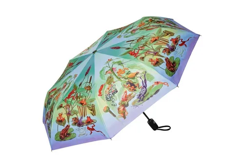 von Lilienfeld Taschenregenschirm Frösche - Windfest mit Auf-Zu-Automatik - Taschenschirm mit fröhlichem Froschmotiv, 100% Regenschutz und 95% UV-Schutz. Ideal für jedes Wetter, stabil und handlich mit nur 30 cm Länge im geschlossenen Zustand.