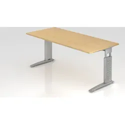 Schreibtisch Mauri | Ahorn | Silber Gestell | BxT 180x80cm | Arbeitshöhe 68-86cm | höhenjustierbar, 2cm Raster | C-Fuß-Gestell | Rechteckform - Silber