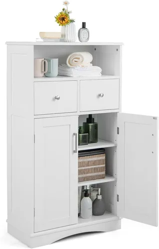 GOPLUS Badezimmerschrank mit offener Ablage und 2 Schubladen