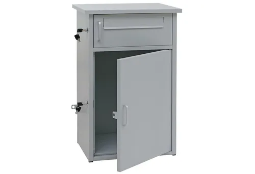 PROREGAL® Paketbriefkasten Paketkasten mit 2 Fächern HxBxT 78x49x38cm Grau Paketfach Briefkasten (2-St), einfache seitliche Verriegelung der Fächer per Knopfdruck