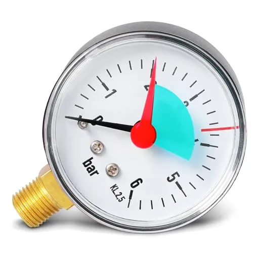 Instalguru Manometer 50 mm Druck 0–6 Bar Messinganschluss Unten G 1/4 Radial Zoll Druckmanometer Wasser Heizungsanlage Armatur Drucküberwachung In Geschlossenen Systemen