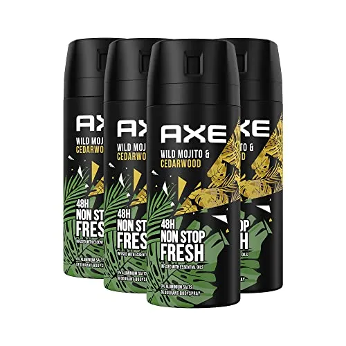 Axe Bodyspray Wild Mojito & Cedarwood Deo ohne Aluminium bekämpft geruchsbildende Bakterien und unangenehme Gerüche 150 ml 4 Stück
