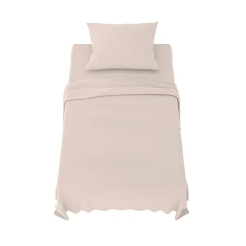 Dreamzie Bettwäsche Set (3- Teilig) aus Mikrofaser, 1 Glattes Spannbettlaken 90x190cm, 1 Bettlaken 70x260cm und 1 Kissenbezug 50x80cm - Beige