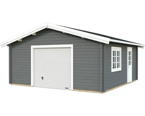 Einzelgarage Palmako Roger 27,7 m² mit Sektionaltor - Moderne Einzelgarage mit Satteldach und hochwertigem Holz, ideal für die sichere Unterbringung Ihres Fahrzeugs. Farbe: dunkelgrau-weiß, Maße: 622 x 596 cm.