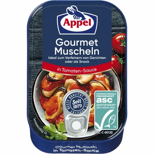 Appel Gourmet Muscheln in Tomaten Sauce 100g Dose