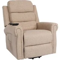 Berlinlodge Massage-Fernsehsessel HxBxT 144x83x83 cm Sitzhöhe 50 cm Liegefunktion Aufstehhilfe Heizfunktion Stoff/Textil Beige-Braun Massagesessel