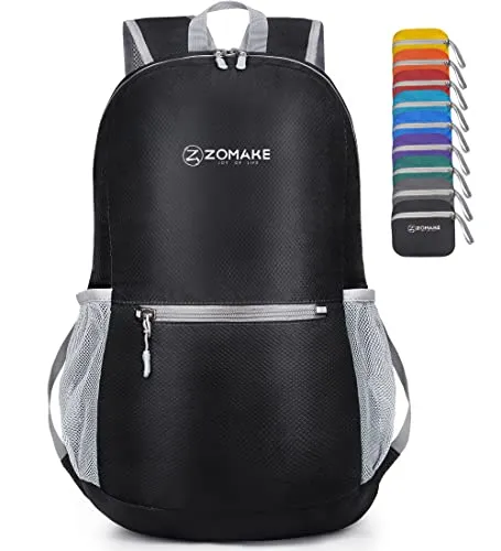 ZOMAKE Ultraleicht Faltbarer Rucksack Packbare Backpacks 20L,Kleiner Faltbar Rucksäcke Wanderrucksack Wasserdicht für Damen Herren Outdoor Wandern(Schwarz)