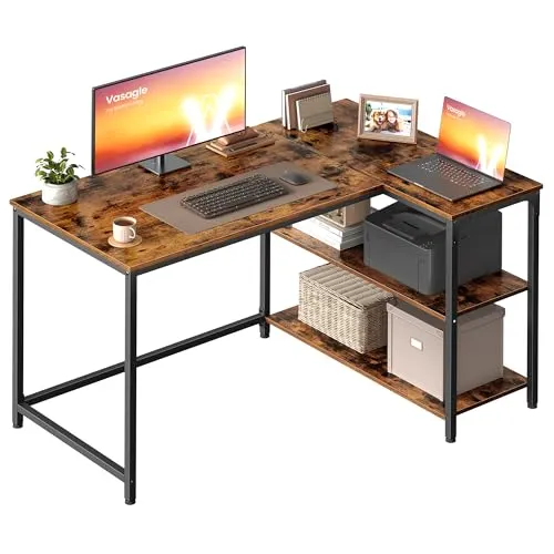 VASAGLE Eckschreibtisch L-Form mit Stauraum – Vintagebraun in braun von VASAGLE