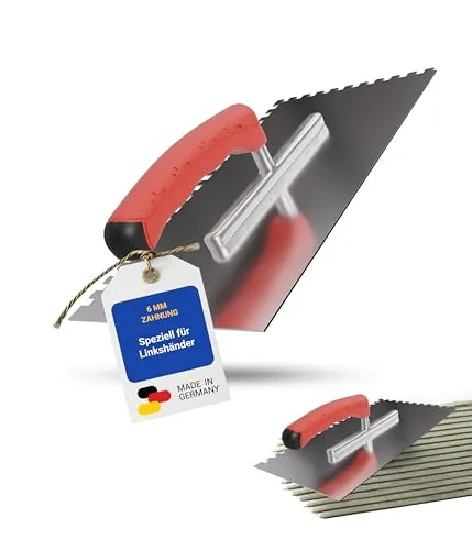 Karl Dahm® Softgriff-Zahnkelle 6 mm für Linkshänder – Profi Glättekelle, Rostfreier Edelstahl, Ergonomischer Griff, Ermüdungsfrei – Made in Germany – 13640