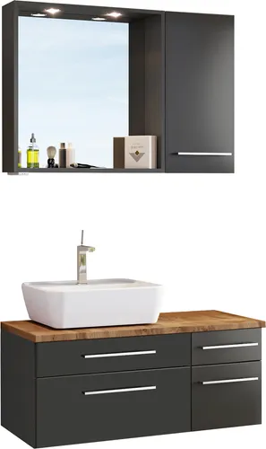Held Möbel Waschtisch-Set Davos 90 cm -D- (links) in graphit/matt grau - Badmöbelset für moderne Badezimmer, 90 cm Breite, mit pflegeleichter MDF-Oberfläche und stilvollem Design, ideal für eine elegante Raumgestaltung.